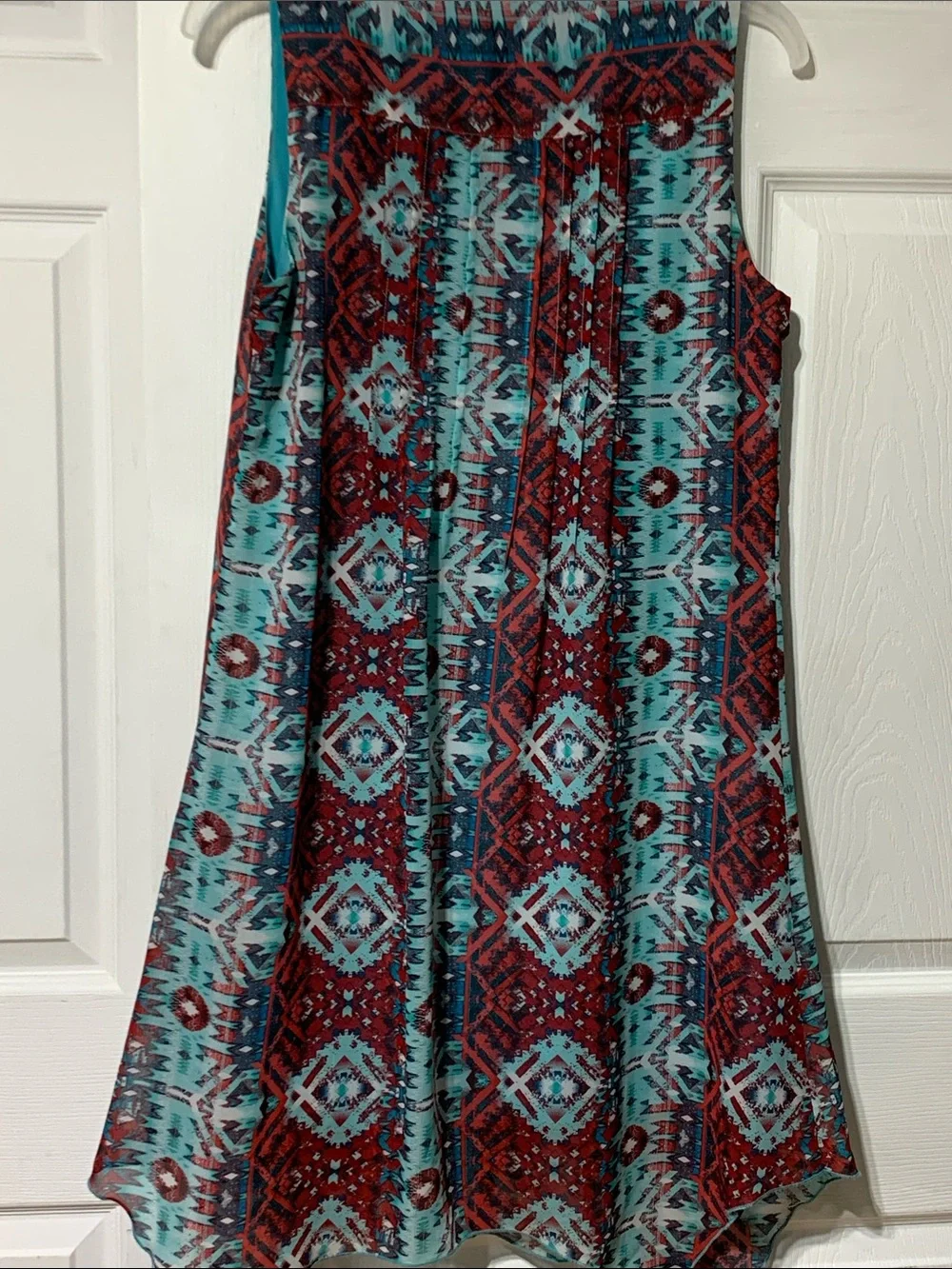 Rabbit Rabbit Rabbit Turquoise and Red Aztec Asymmetrical Sleeveless Dress - Picture 6 of 7